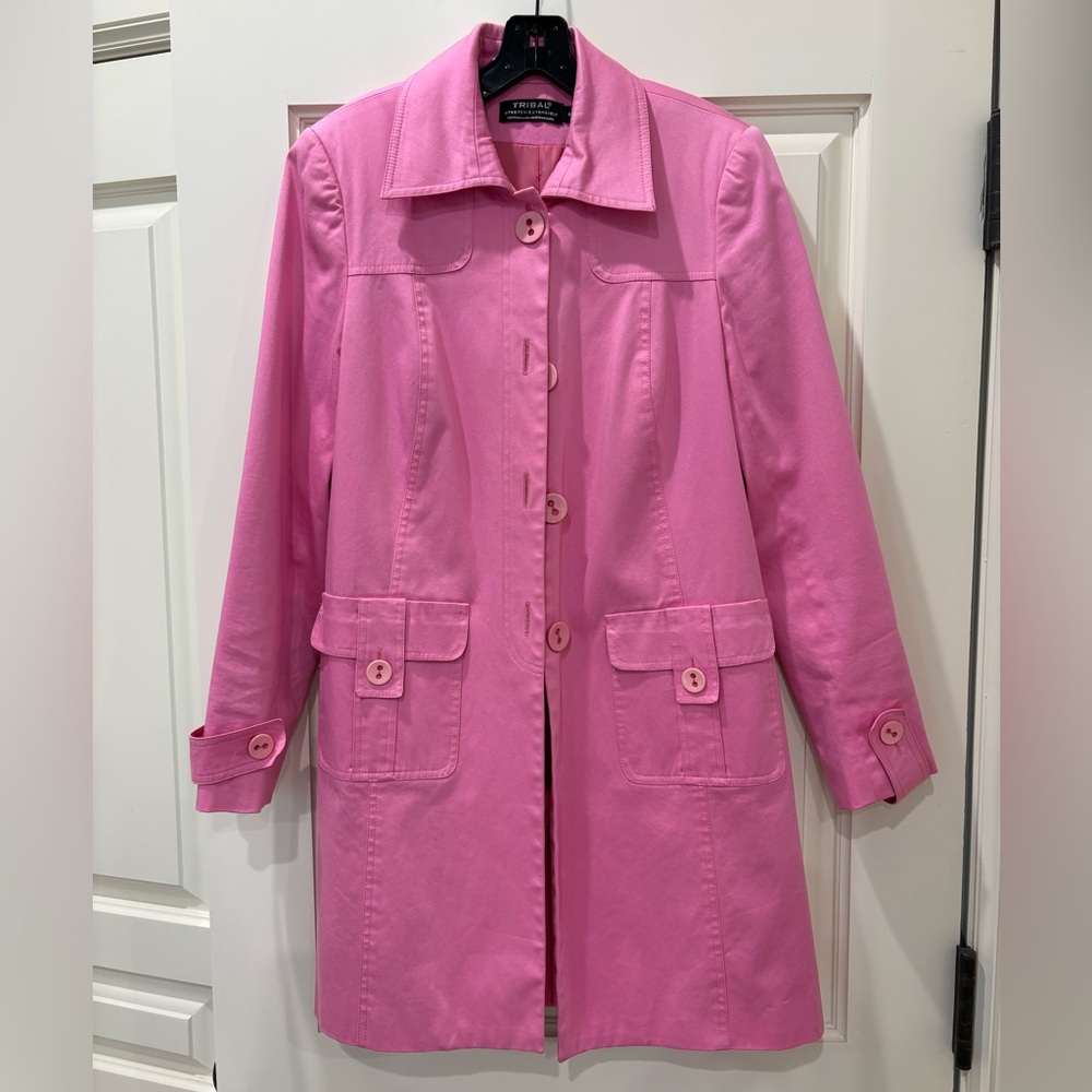 Tribal Bright Pink Button-Front Trench Coat